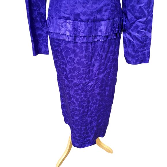 Vintage Flora Kung II New York Blue Floral Silk Dress Long Sleeve Back Zip Sz 8 - Picture 5 of 16